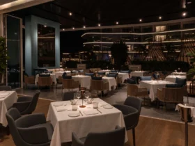 The dining room at Roberto’s Muscat at night